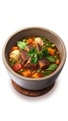 Beef and vegetable borscht in a bowl