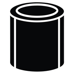 Isolated Black Hollow Cylinder Shape, Isometric View, Simple Illustration, No Perspective, Object