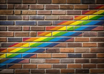 Vibrant rainbow stripes on a brick wall create a striking visual effect