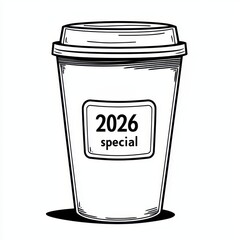 Illustrative Coffee Cup Design Featuring 2026 Label For Promotional Use and Marketing Concepts