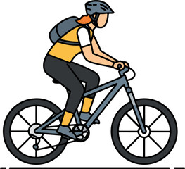 Naklejka premium Line Art Detailed Cyclist Riding Bike Illustration For Outdoor Sport Activity