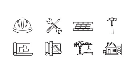 Construction and building icons set silhouette