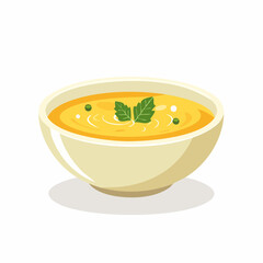 Bowl of Freshly Made Yellow Soup Garnished with Herbs