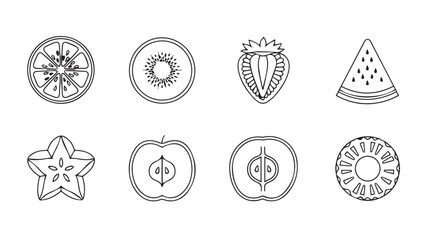 Collection of hand drawn fruit slices and shapes in silhouette style