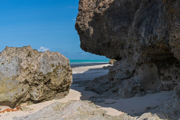 rock formations along rugged zanzibar coast 