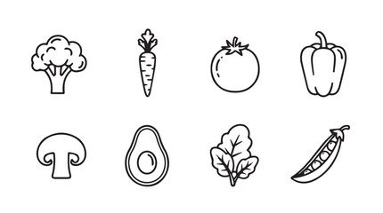 Hand drawn collection of fresh vegetables in a simple line art silhouette style