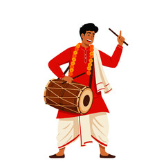 Obraz premium Happy Indian Man Playing Traditional Dholak Drum.