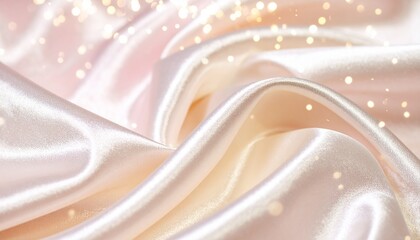 Obraz premium Elegant Silk Fabric with Gentle Folds and Warm Sparkles 柔らかな光沢のあるシルクの生地