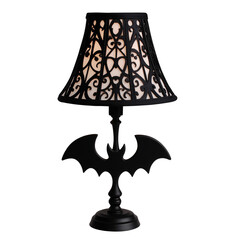 Halloween workstation lamp with Minimal Halloween desk lamp with black bat wings design, modern Halloween desk lamp. Halloween desk lamp with spooky bat wings  style on PNG die-cut for advertising 