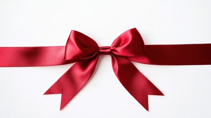 A single red satin ribbon tied in a bow, isolated on pure white, representing elegance and simplicity.