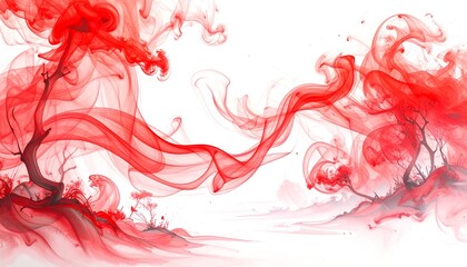 Abstract red ink swirling in water on a white background.