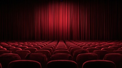 Fototapeta premium Elegant Red Velvet Theater Curtains and Seating, Creating an Atmosphere of Anticipation and Performance