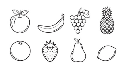 Collection of assorted fruit silhouettes in a simple line drawing style silhouette