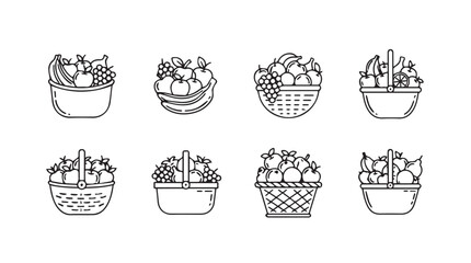 Collection of eight hand drawn potted plants and baskets in a simple silhouette style