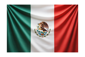 a perfectly centered, vertical Mexican flag with elegant fabric folds, highlighting its national emblem