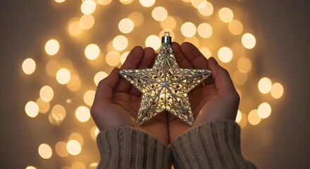 Hands tenderly holding a radiant star ornament