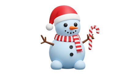 Fototapeta premium Festive snowman character holding a candy cane