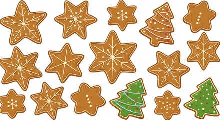 Festive gingerbread cookies of various shapes