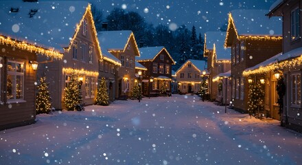 Fototapeta premium Festive village illuminated by holiday lights