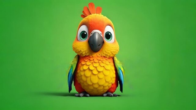 Animated Parrot Spreading Wings on Green Screen, Cheerful, Colorful