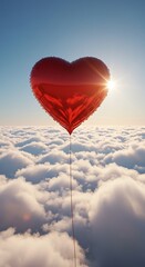 Heart Balloon Above the Clouds: A 3D Render