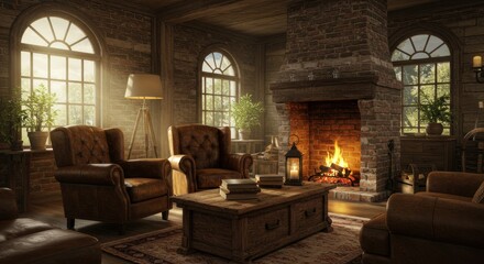 Cozy Rustic Living Room with Fireplace Warm and Inviting Interior Design