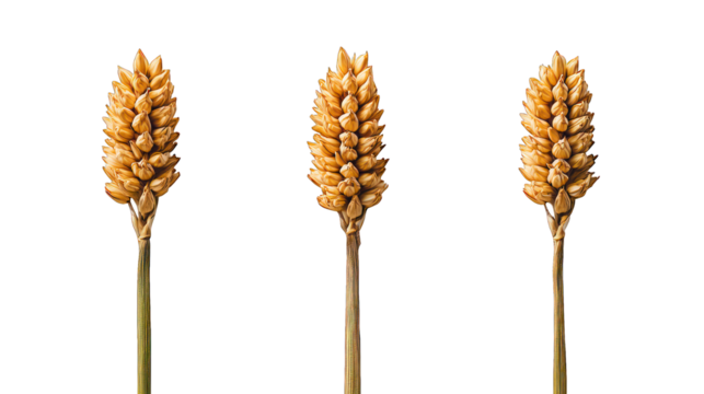 Three golden wheat stalks isolated on black