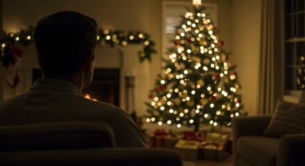 Obraz premium A person contemplates Christmas, cozy indoor scene