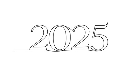 Obraz premium The year 2025 depicted in a continuous, single line drawing on a white background.