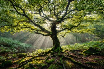 Ancient Tree Illuminated By Sunlight