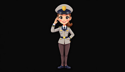 Cartoon woman in military uniform saluting with a smile