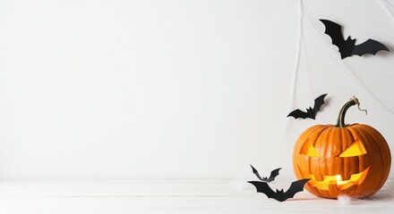 Festive Halloween Pumpkin Display Against White Background, Abstract Background