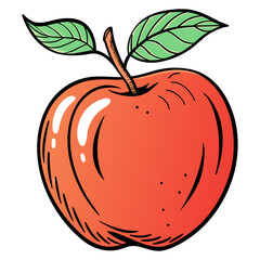 Red Apple with Green Leaves Vector Illustration
