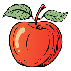 Red Apple with Green Leaves Vector Illustration