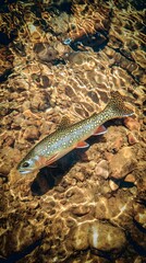 Obraz premium Top-Down View of a Trout in a Clear Stream