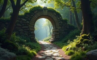 Enchanted Forest Path Through Stone Portal. High quality