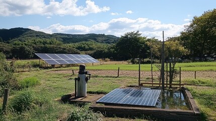 Rural solar panels and water pump