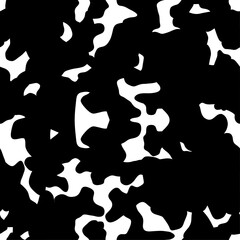 Dalmatian pattern Cow texture Animal skin template Spot background Vector design illustration Random bovine spots Farm animal textural banner Black chaotic spots isolated on white