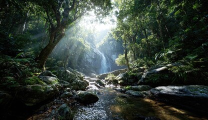 Lush waterfall cascading through a dense jungle (5)