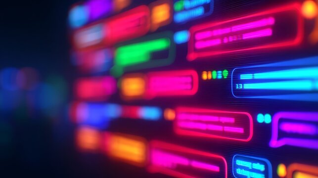 A vibrant digital display of colorful chat bubbles, representing modern communication and technology.