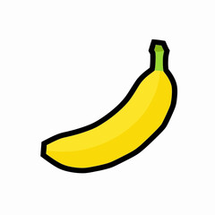 A simple, stylized illustration of a ripe yellow banana with a black outline.