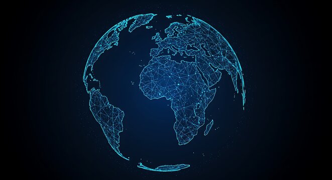 Global Network: Abstract Blue Earth with Connected Lines - Powered by Adobe