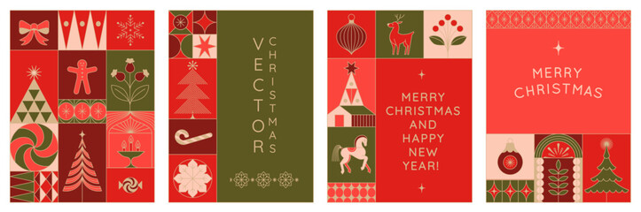 Vector Christmas and New Year design templates for advent calendars, greeting cards, packaging, prints, banners, and minimal graphics in a linear style