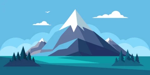 Fototapete Rund Grün Blau Serene Low Poly Mountain Landscape Illustration  © Jibon Krisno Ray