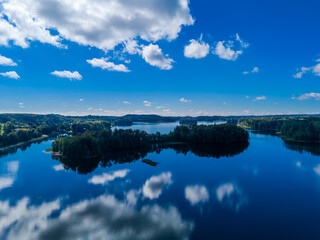 Puhajarve lake. Estonian countryside landmark with lakes and islands. Aerial drone view of Puhajarv 