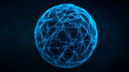 A glowing blue sphere composed of intricate interconnected lines, set against a dark background, creating a dynamic and futuristic visual effect.