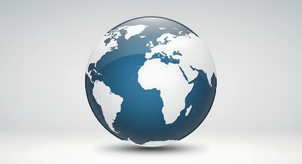 Obraz premium Glossy Blue and White Globe on Light Gray Background, World Map Illustration