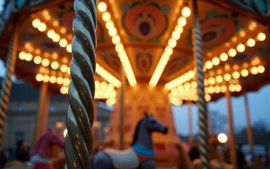 Mirrored Carousel Poles with Soft Glow of Bulbs. High quality
