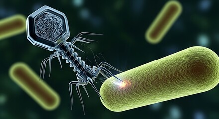 Bacteriophage attacking bacteria microscopic view.