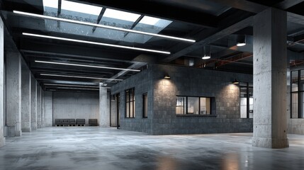 Modern Industrial Interior with Concrete Columns and Natural Light for Commercial or Creative Space